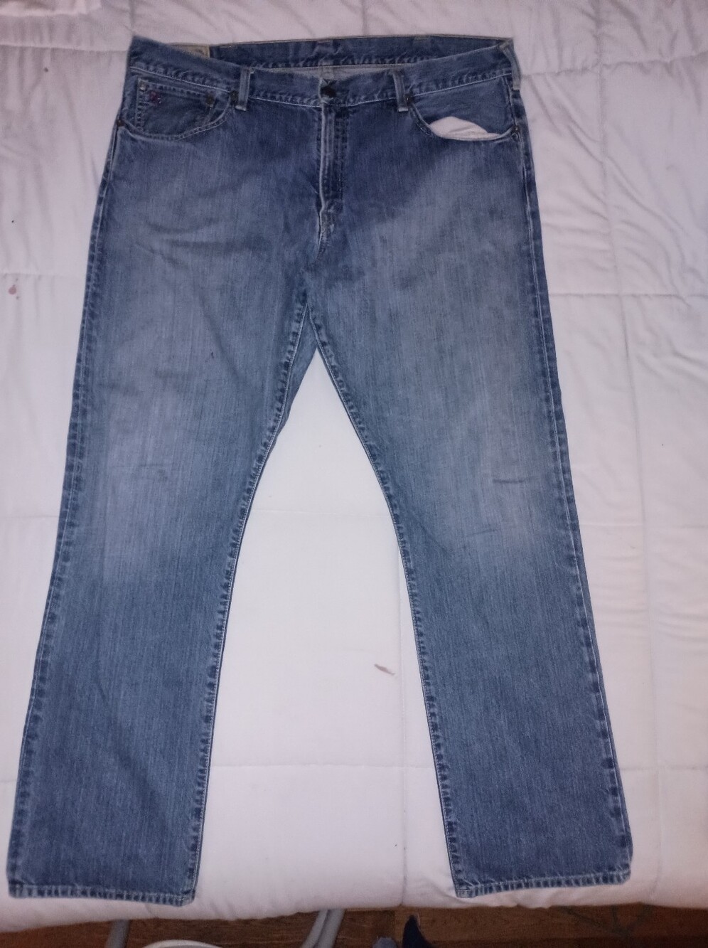 Ralph Lauren Polo Distressed Straight Leg Jeans Mens 38x32 Faded Medium Blue